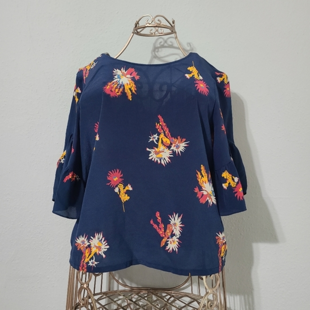 Madewell Silk Ruffle Sleeve Top Cactus Flower‎ Small